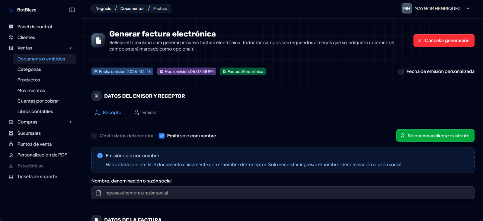 Imagen del modulo Emision de DTE